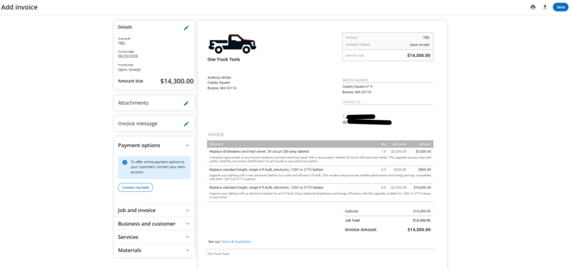 Housecall Pro invoice in the customer portal with online payment options