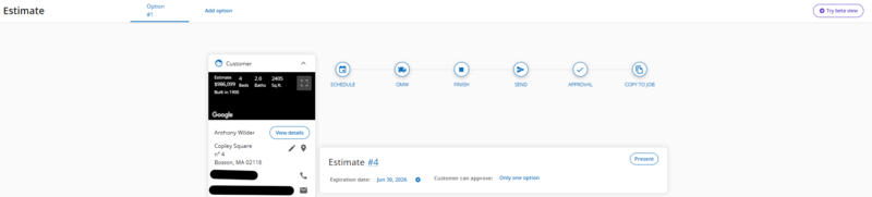 Housecall Pro job lifecycle bar: On my way, Start, Finish, Invoice, Pay